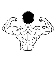 männlich hübsch muskeln muckis körper kräftig kraft bodybuilder stark von hinten sexy schön fitness pumpen posen rücken mann kerl training clipart comic cartoon design