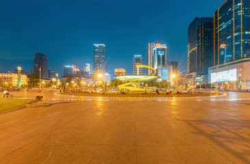 Fototapeta na wymiar Night view of Tianfu Square in Chengdu, Sichuan Province, China