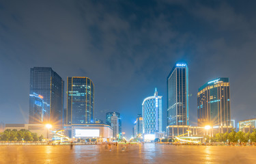 Obraz premium Night view of Tianfu Square in Chengdu, Sichuan Province, China