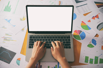 Business woman typing on laptop at workplace Woman working in home office hand keyboard, Hands of young people typing on laptop in the office,