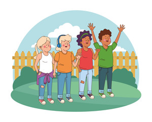 Teenagers friends smiling and greeting