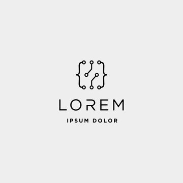 coding digital logo design template vector lineart