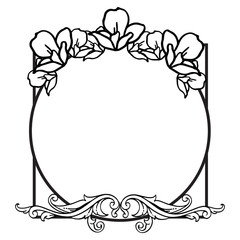Black and white floral frame element. Vector