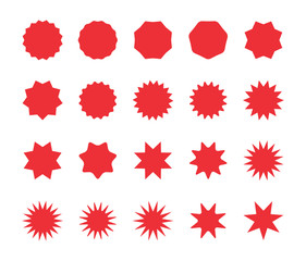 Set of red starburst badges. Blank discount offer price stickers, offer sale tag.