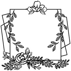 Various shape black and white leaf floral frame. Vector