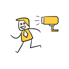 businessman and cctv monitoring icon yellow doodle theme