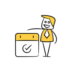 businessman and calendar check icon yellow doodle theme for appointment day concept