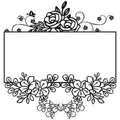 Black and white flower frame in retro style. Vector