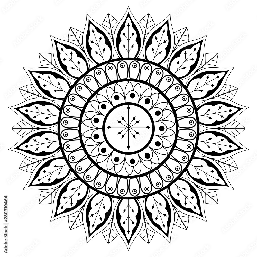 Wall mural India mandala cartoon symbol isolated in black and white