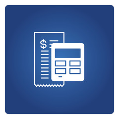  bill or receipt and calculator icon blue background