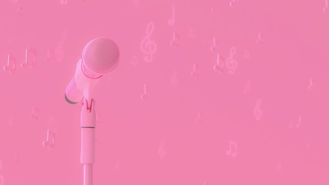 Pink microphone music background and copy space for your text. minimal and song love idea concept, 3D Render.