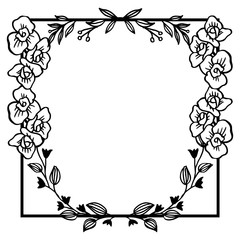 Flower frame and leaves with realistic black and white colors. Vector