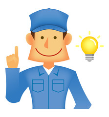 若い作業着を着た日本人 /上半身 (作業員・配達員）/閃き・アイデア・インスピレーション