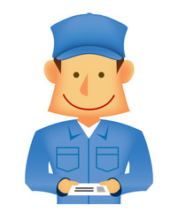 若い作業着を着た日本人 /上半身 (作業員・配達員）/ 名刺交換・挨拶・営業