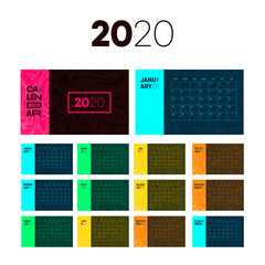Naklejka na ściany i meble Abstract 2020 colorful calendar vector design. Horizontal modern calender template.