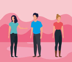 women and man with casual clothes and hairstyle