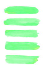 Green watercolor brush stroke stripes isolated on white backgrounds. Set of watercolor stroke backgrounds for your design	