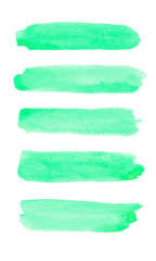 Green watercolor brush stroke stripes isolated on white backgrounds. Set of watercolor stroke backgrounds for your design	