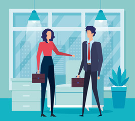 professional businesswoman and businessman teamwork with suitcase