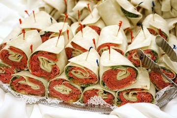 Fototapeta na wymiar close up on wrap sandwich in the platter in banquet