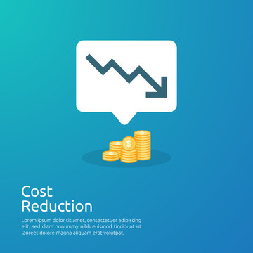business crisis concept. money fall down with arrow decrease symbol. economy stretching rising drop, global lost bankrupt. cost declining reduction or loss of income with stack pile dollar coins