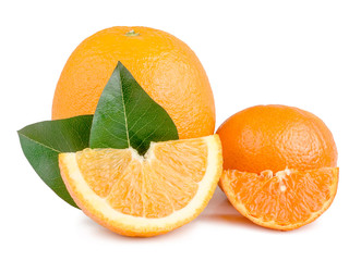 Tangerine and orange isolated on white