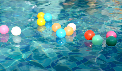 Colorful balls floating in the pool