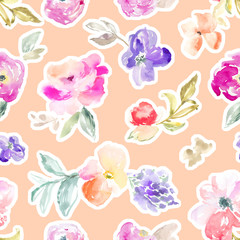 Seamless, Modern Watercolor Flower Background Pattern for Fashion and Textile Design