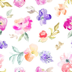 Seamless, Modern Watercolor Flower Background Pattern for Fashion and Textile Design