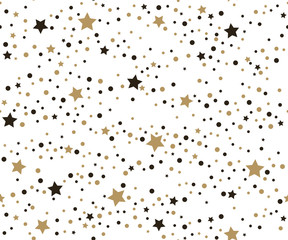 Holiday seamless pattern. Festive background with gold stars isolated on white background. 