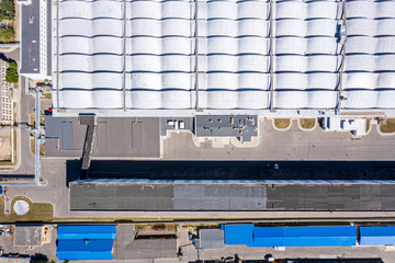 aerial top view of roof of industrial building or warehouse