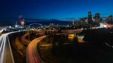 Seattle Skyline Firework at Night Washington