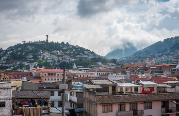 Landscape of Panecillo in Quito on a cloudy day