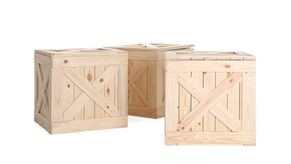 Group of wooden crates isolated on white