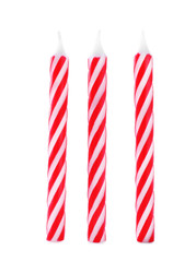 Red striped birthday candles isolated on white