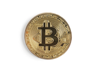 Bitcoin isolated on white, top view. Digital currency