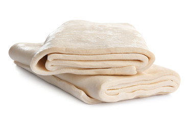 Fresh dough on white background. Puff pastry
