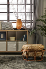 Cozy living room with stylish furniture and decorative elements. Idea for interior design