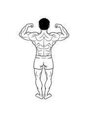 bodybuilder muskeln muckis körper kräftig kraft stark von hinten sexy hübsch schön fitness pumpen posen rücken mann kerl männlich training clipart comic cartoon design