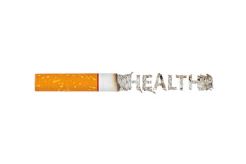 Burned Almost Cigarette on iSolated White Background. Health Concept Picture with Clipping Path Added