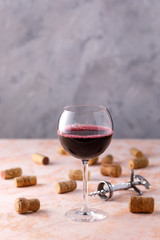 Red wine a glass. The concept of winemaking. Place under your text.