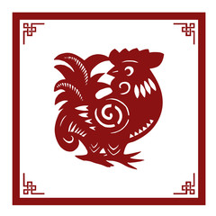 The Classic Chinese Papercutting Style Illustration, A Cartoon Rooster, The Chinese Zodiac