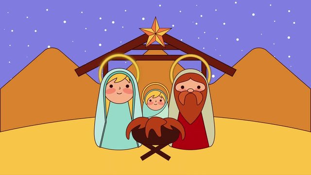 cute holy family in stable manger characters