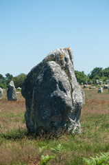 view of famous megalith alignment in Carnac Brittany  France