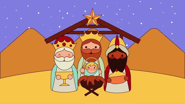 cute wise men in stable manger characters
