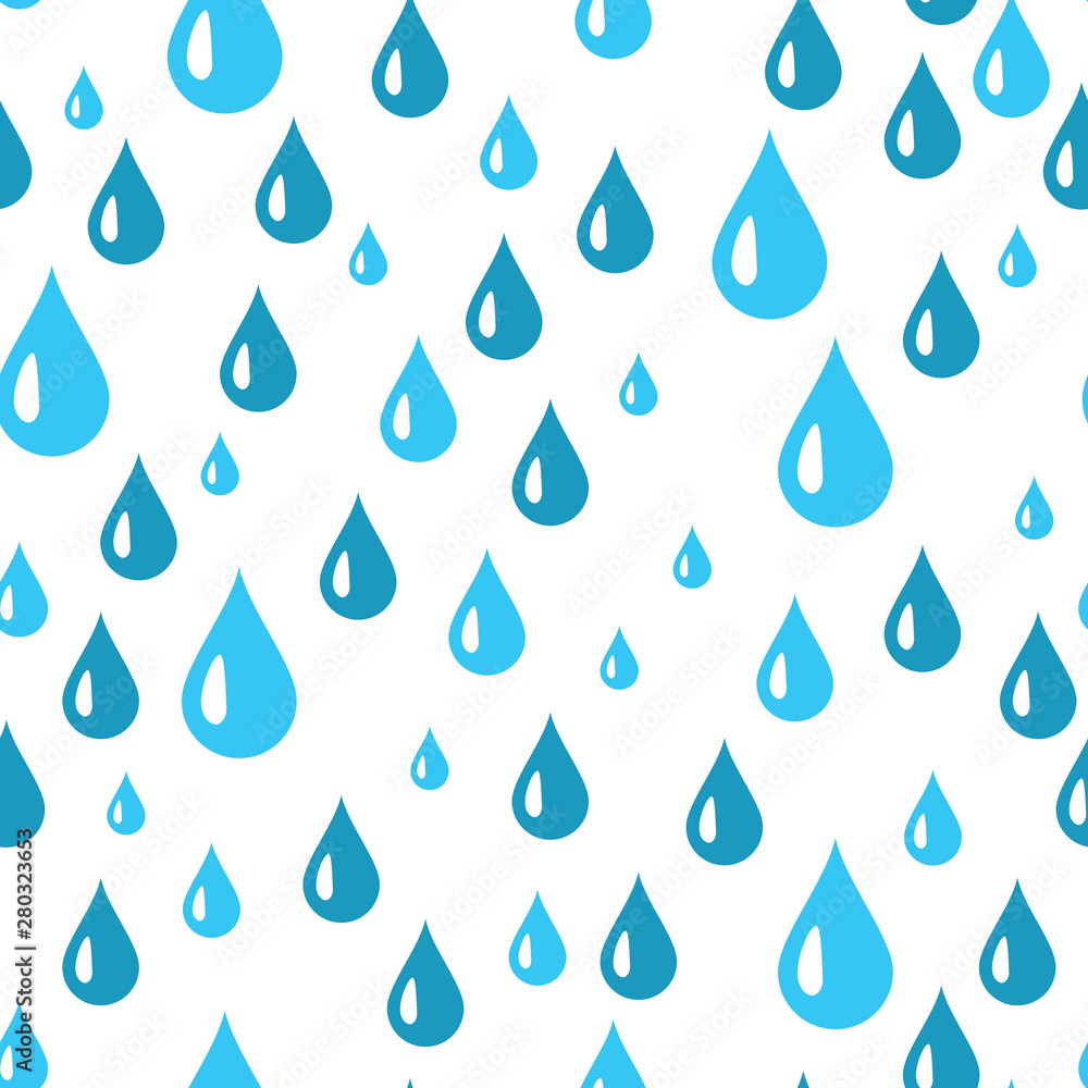 Poster blue water drop seamless pattern. vector background. seamless rain drops pattern background.