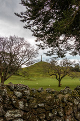 The memorial obelisk on the top of One Tree Hills volcano in Auckland, New Zealand