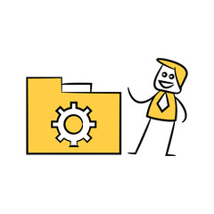 businessman and folder icon yellow stick figure theme