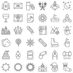 Chirstmas related vector icon set, line style editable outline