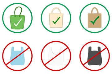 Set of images and icons with plastic and ecological bag